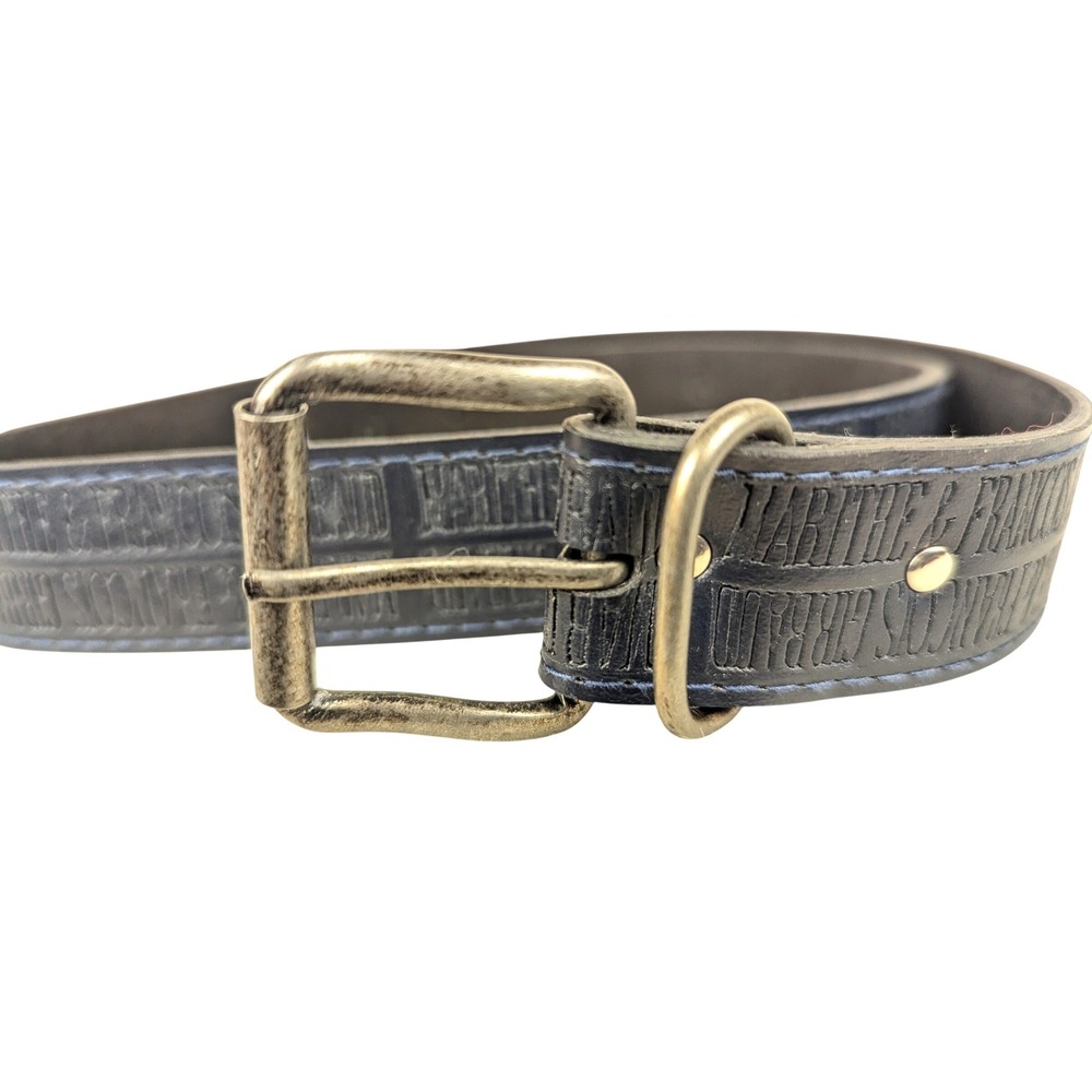 36" Y2K Marithe Francois Girbaud Black Leather Logo Debossed Belt